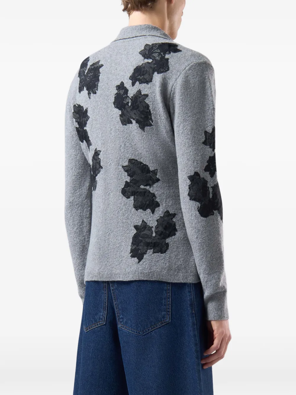 GCDS floral-embroidered wool sweater Grijs