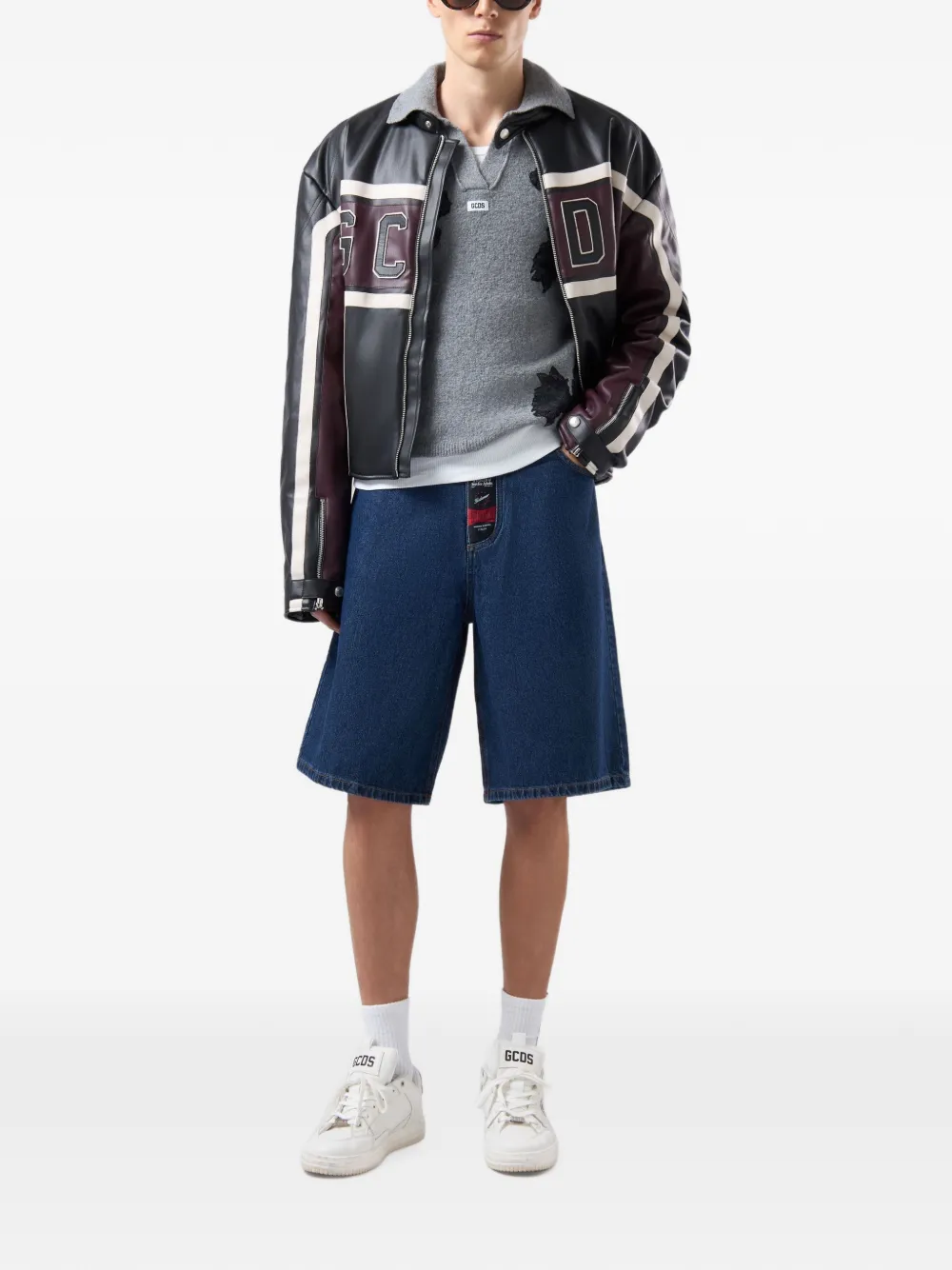 GCDS floral-embroidered wool sweater Grijs