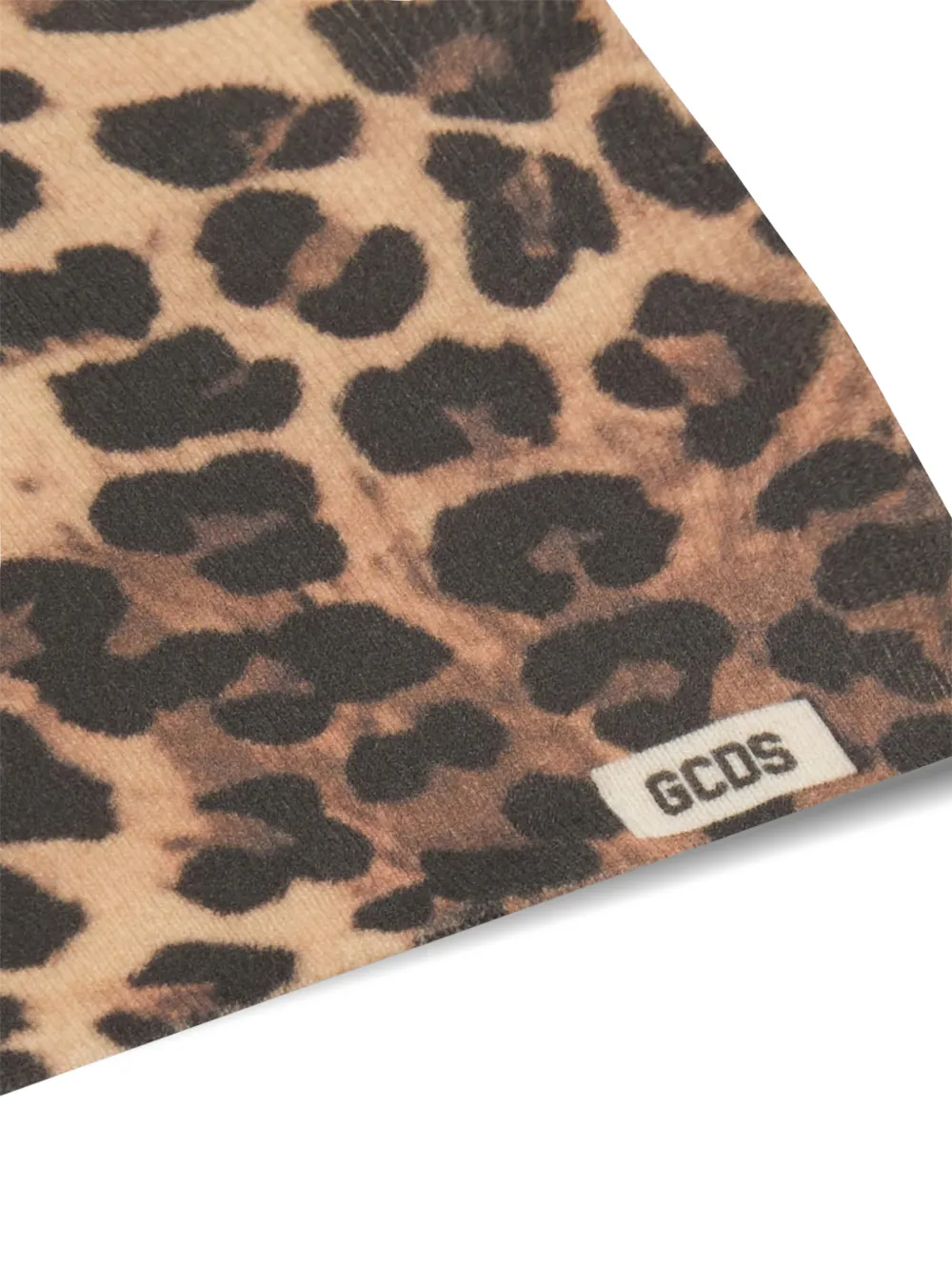 GCDS leopard-print beanie hat Bruin