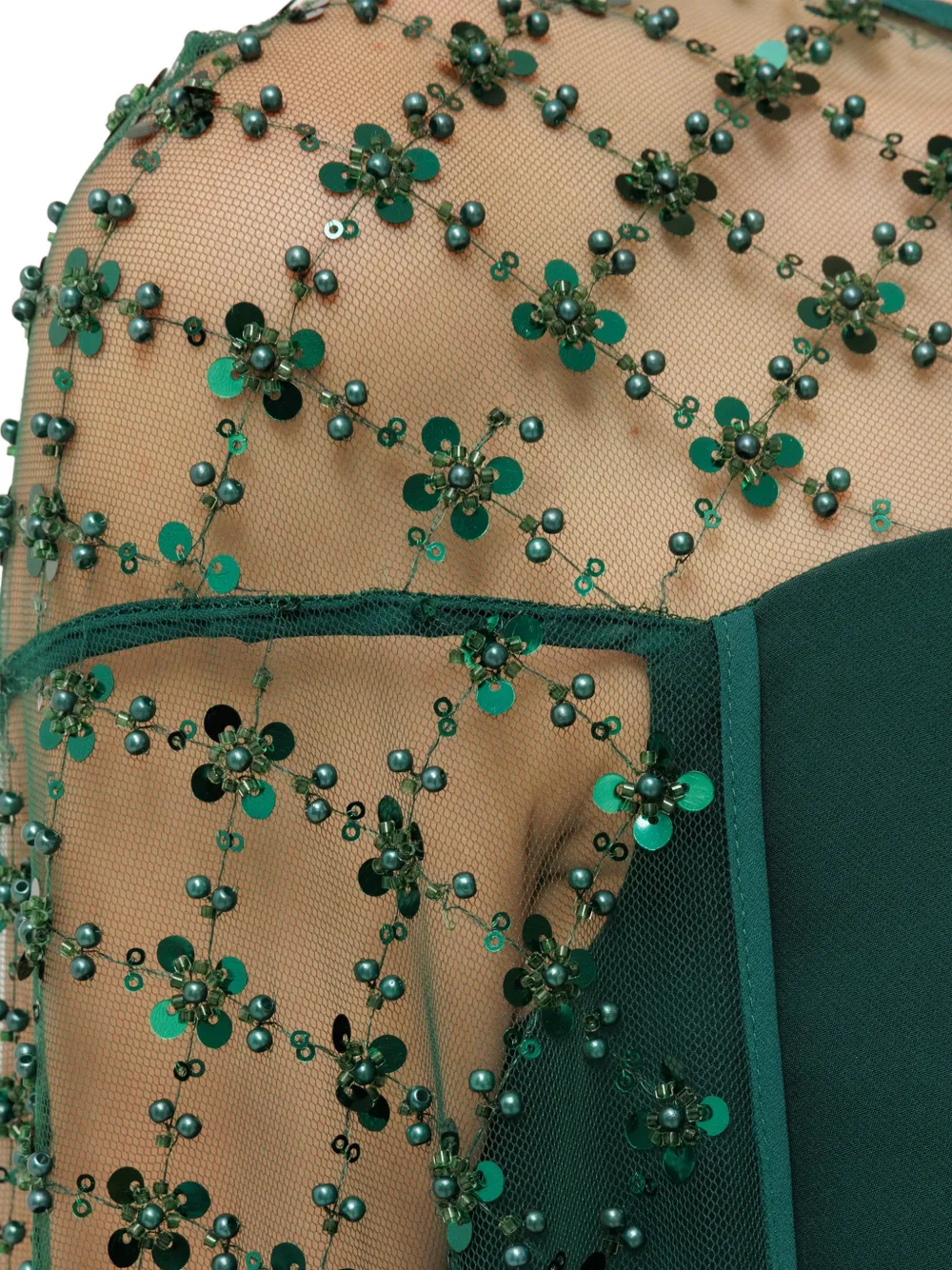 NISSA sequin tulle cape maxi dress Groen