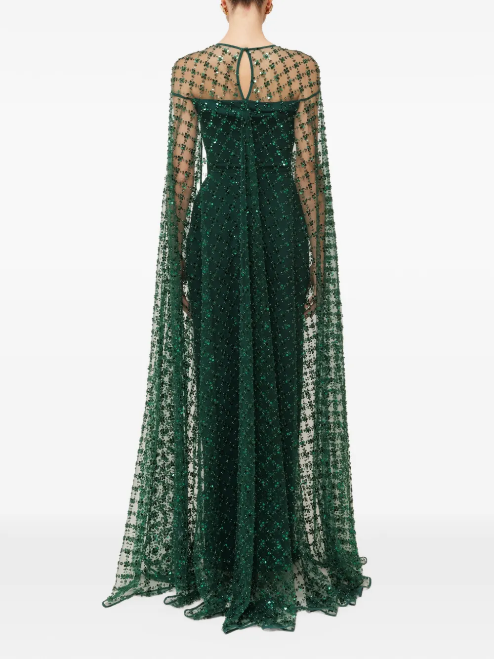 NISSA sequin tulle cape maxi dress Groen
