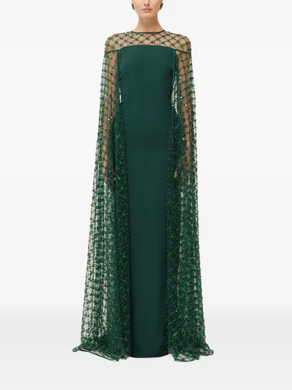 NISSA sequin tulle cape maxi dress - Verde
