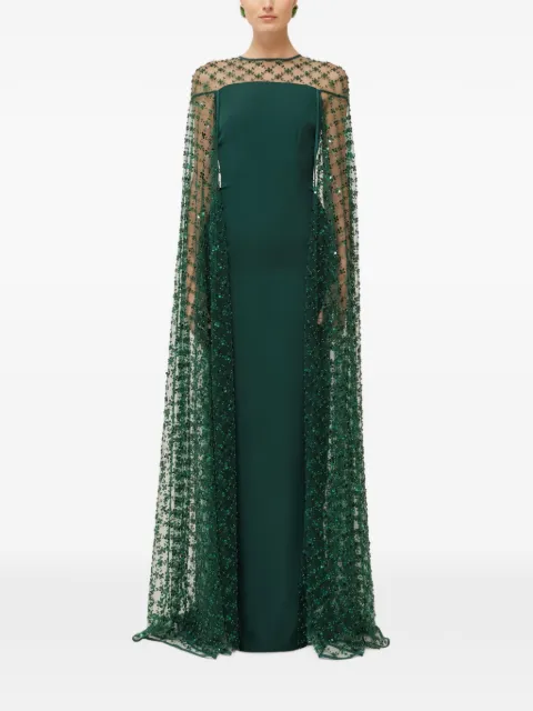 NISSA sequin tulle cape maxi dress