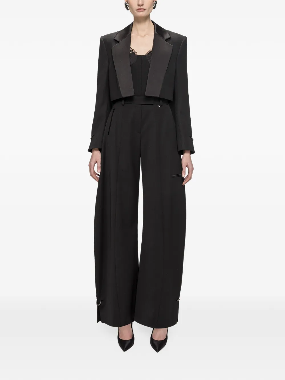 NISSA wool blend barrel-leg pants Zwart