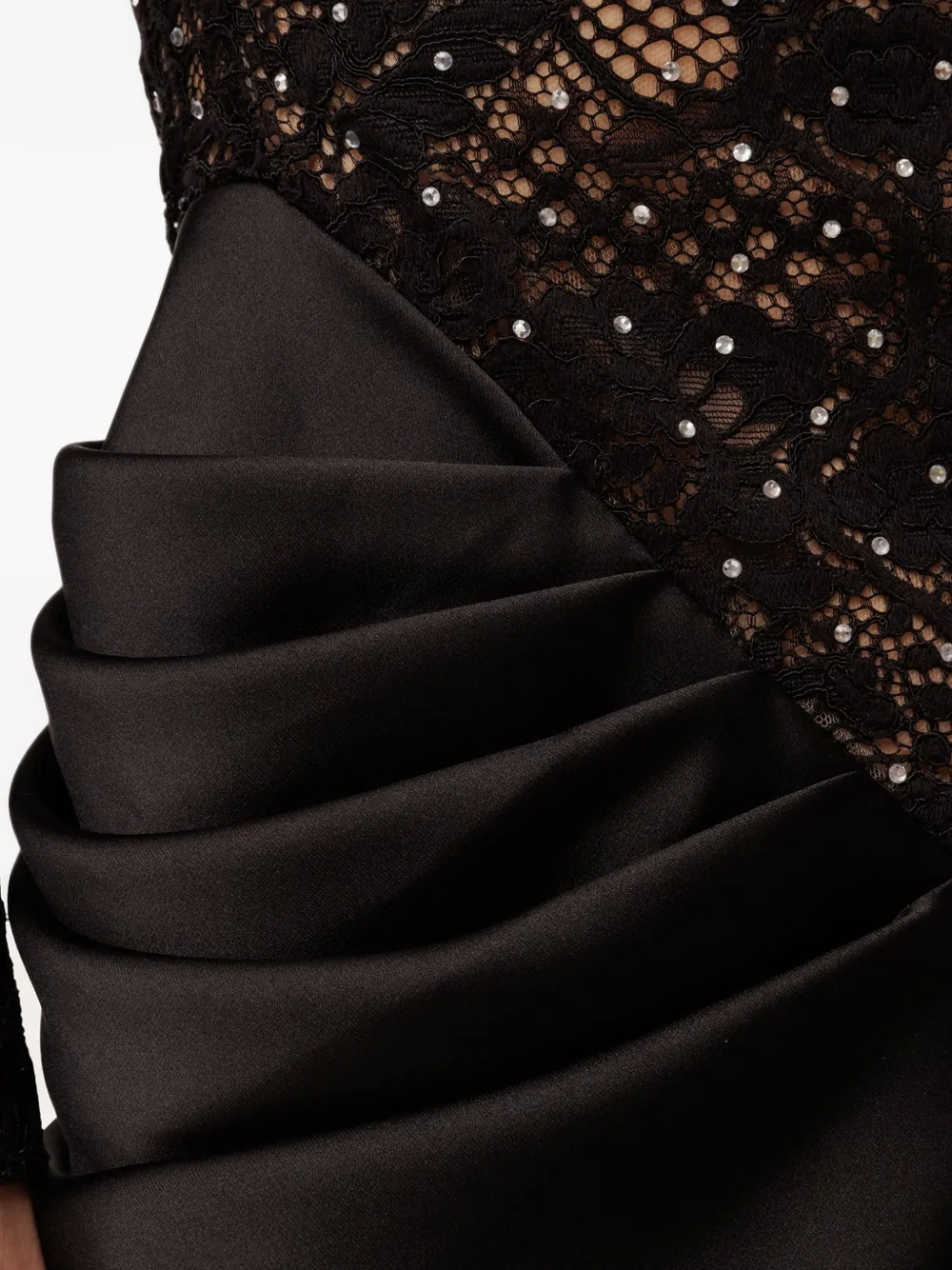 NISSA crystal-embellished lace satin maxi dress Zwart