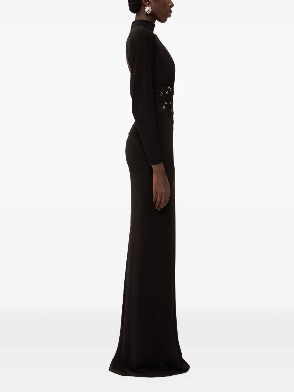 NISSA Tulle corset-detail maxi dress Zwart