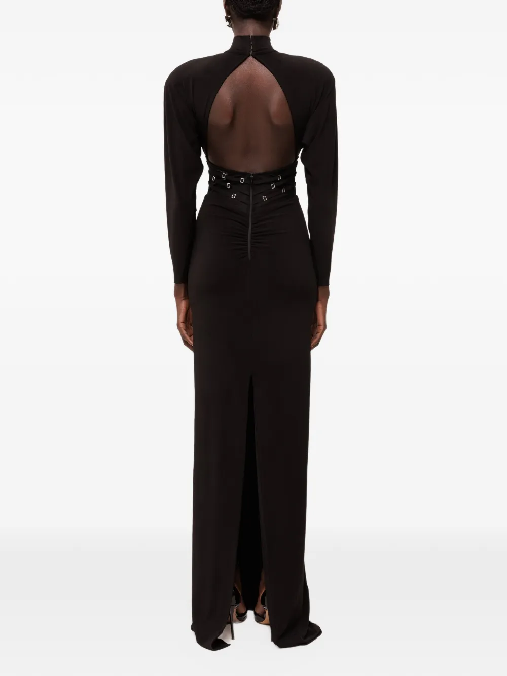 NISSA Tulle corset-detail maxi dress Zwart
