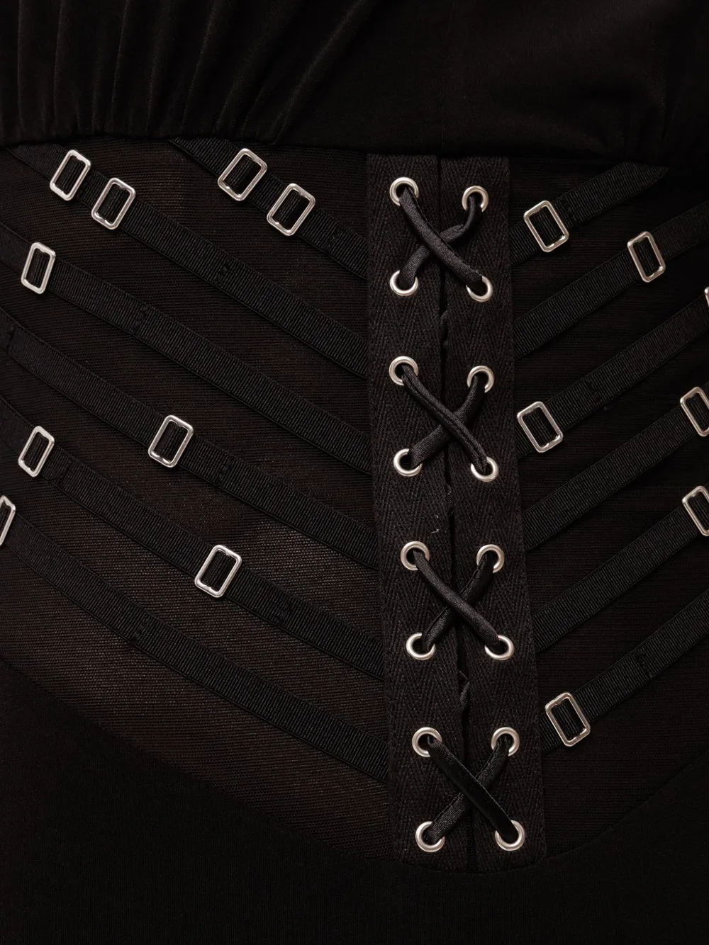 NISSA Tulle corset-detail maxi dress Zwart