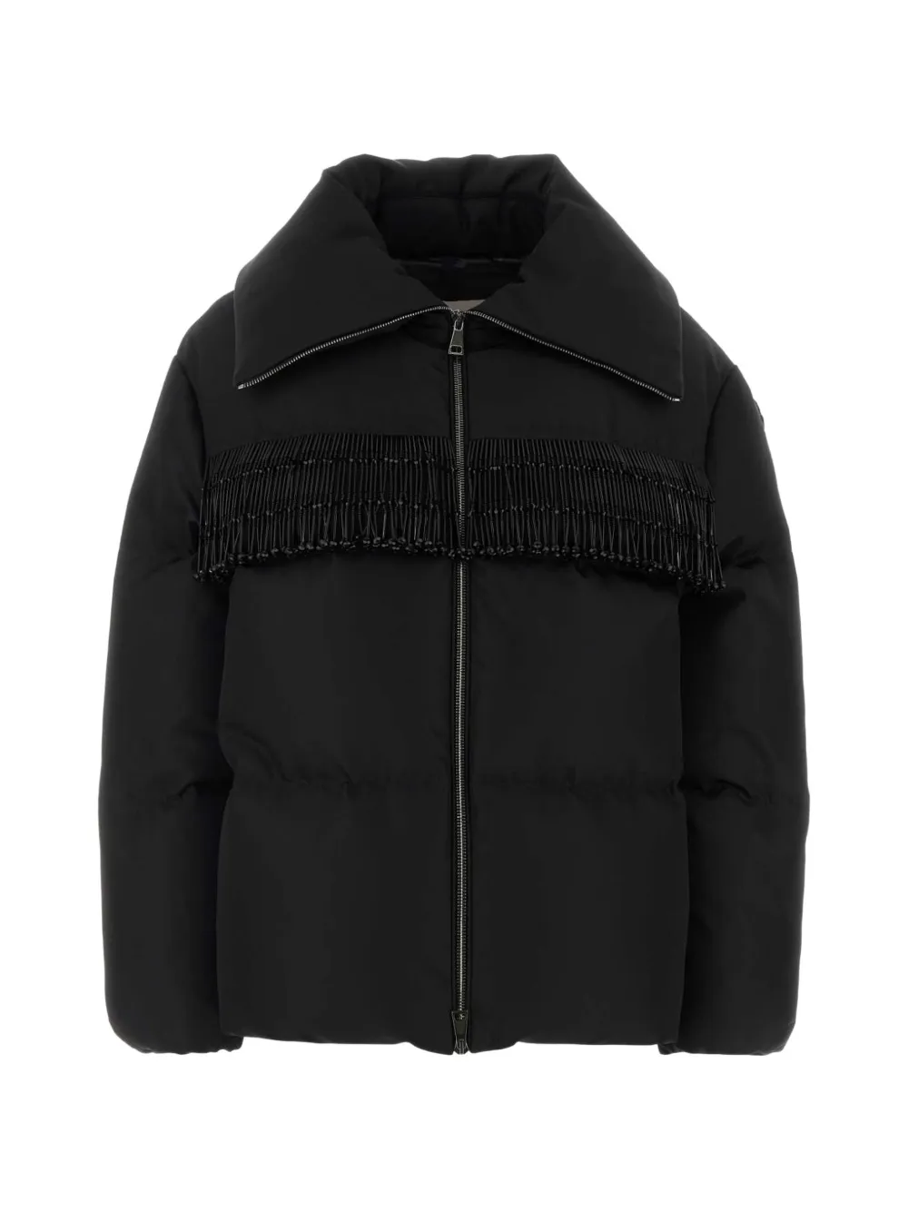 Moncler Manchot beaded-trim mid-length down jacket Zwart