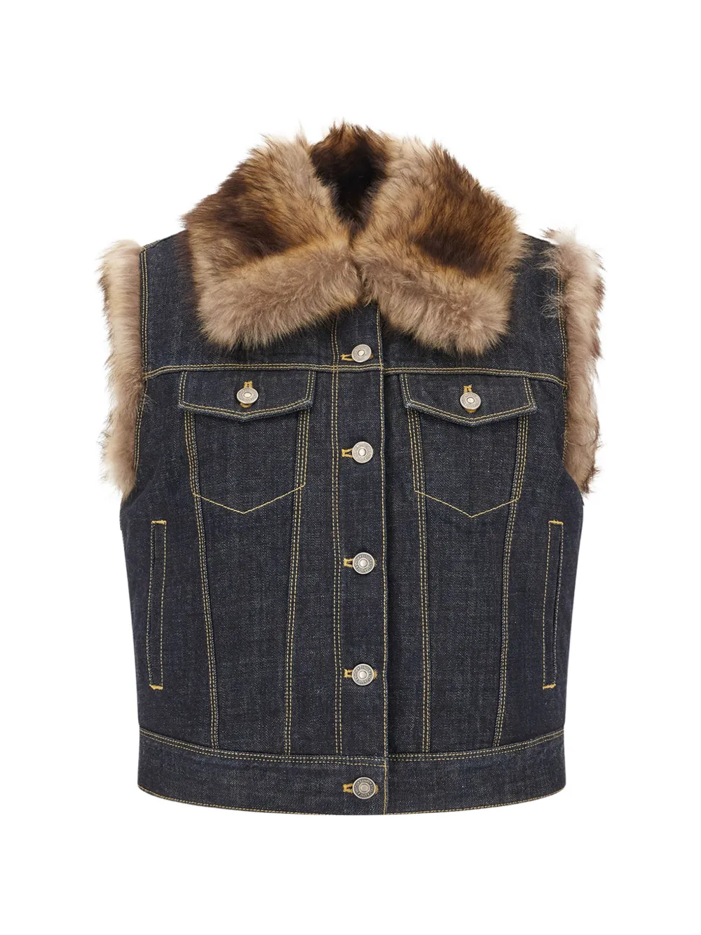 FENDI navy blue denim and shearling gilet
