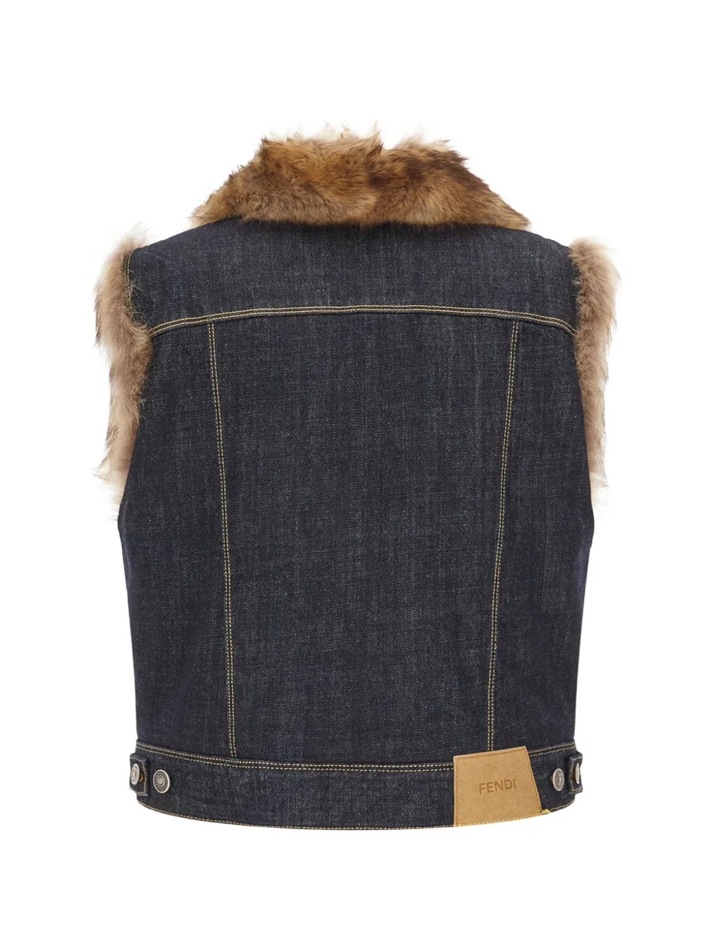 FENDI navy blue denim and shearling gilet Blauw
