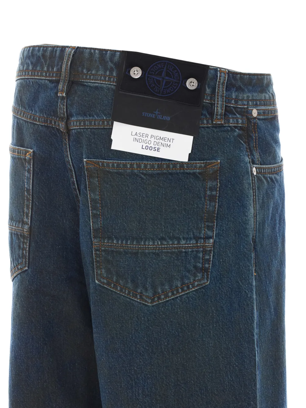 Stone Island J100006 laser-pigment indigo-denim jeans Blauw