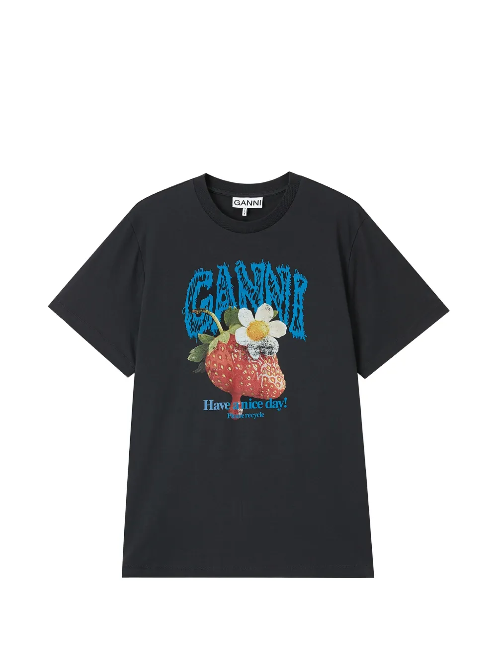 GANNI T-shirt with strawberry Grijs