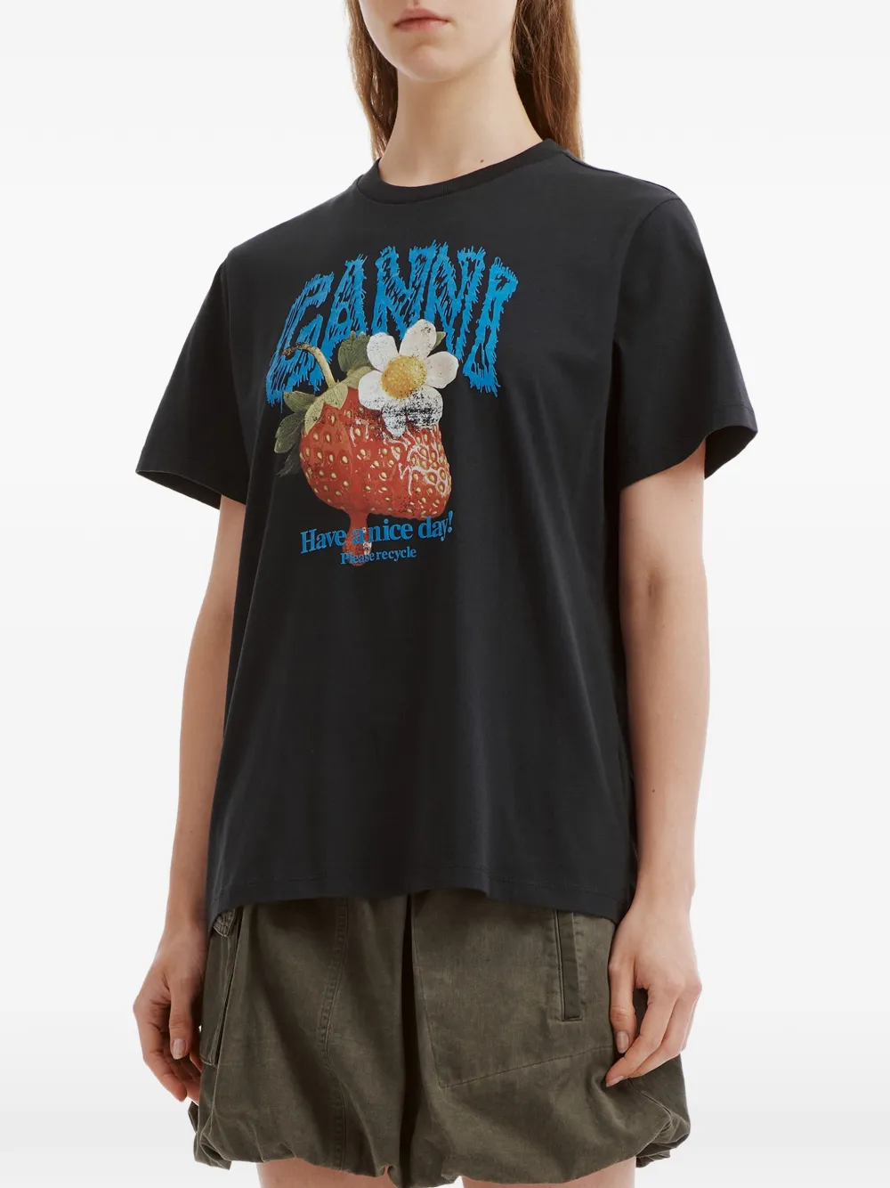 GANNI T-shirt with strawberry Grijs