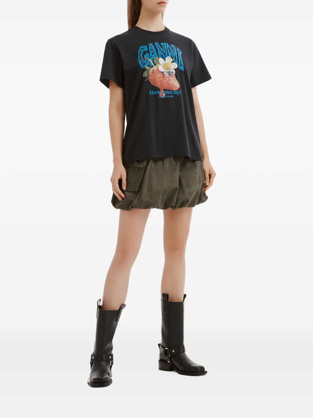 GANNI T-shirt with strawberry Grijs