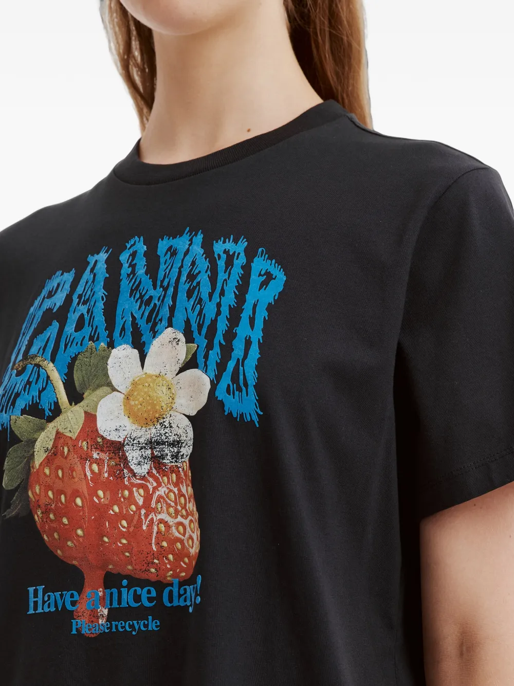 GANNI T-shirt with strawberry Grijs