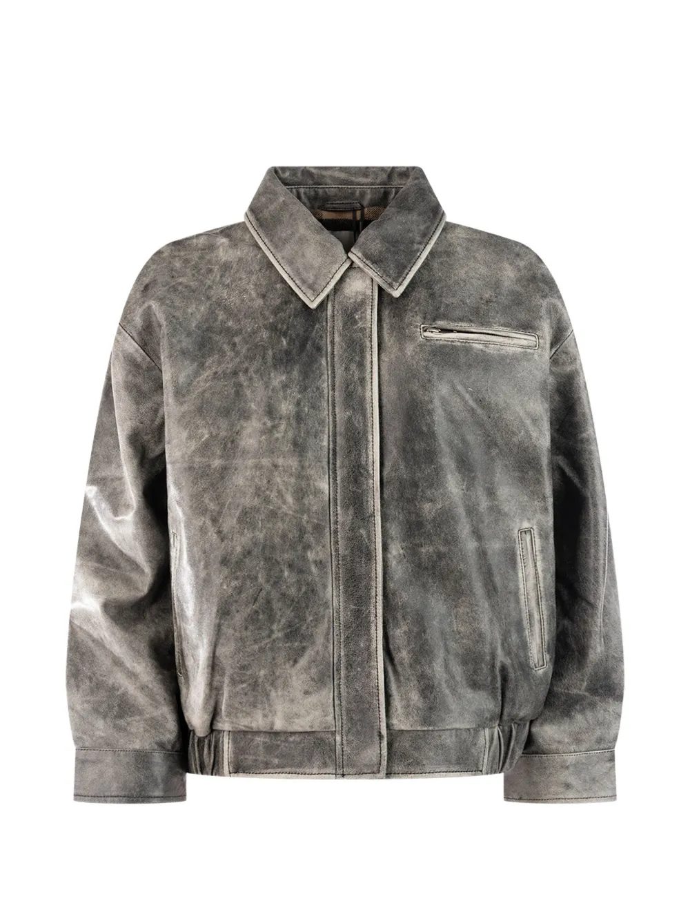 TRUE AVENUE distressed leather jacket - Grau