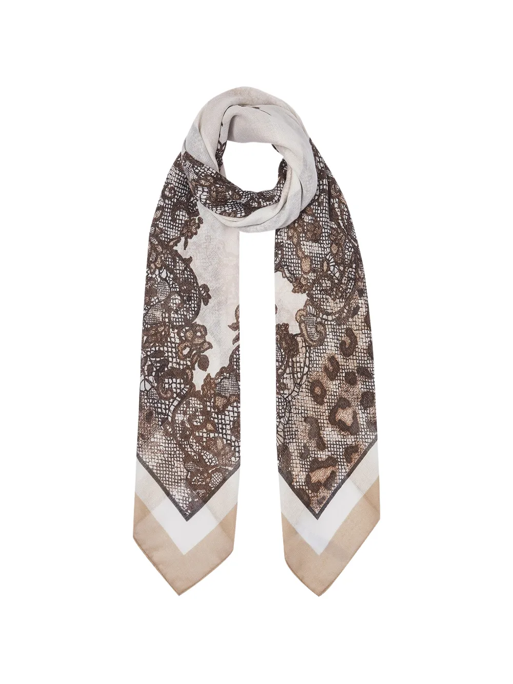 LIU JO leopard-print lace-pattern scarf - Toni neutri
