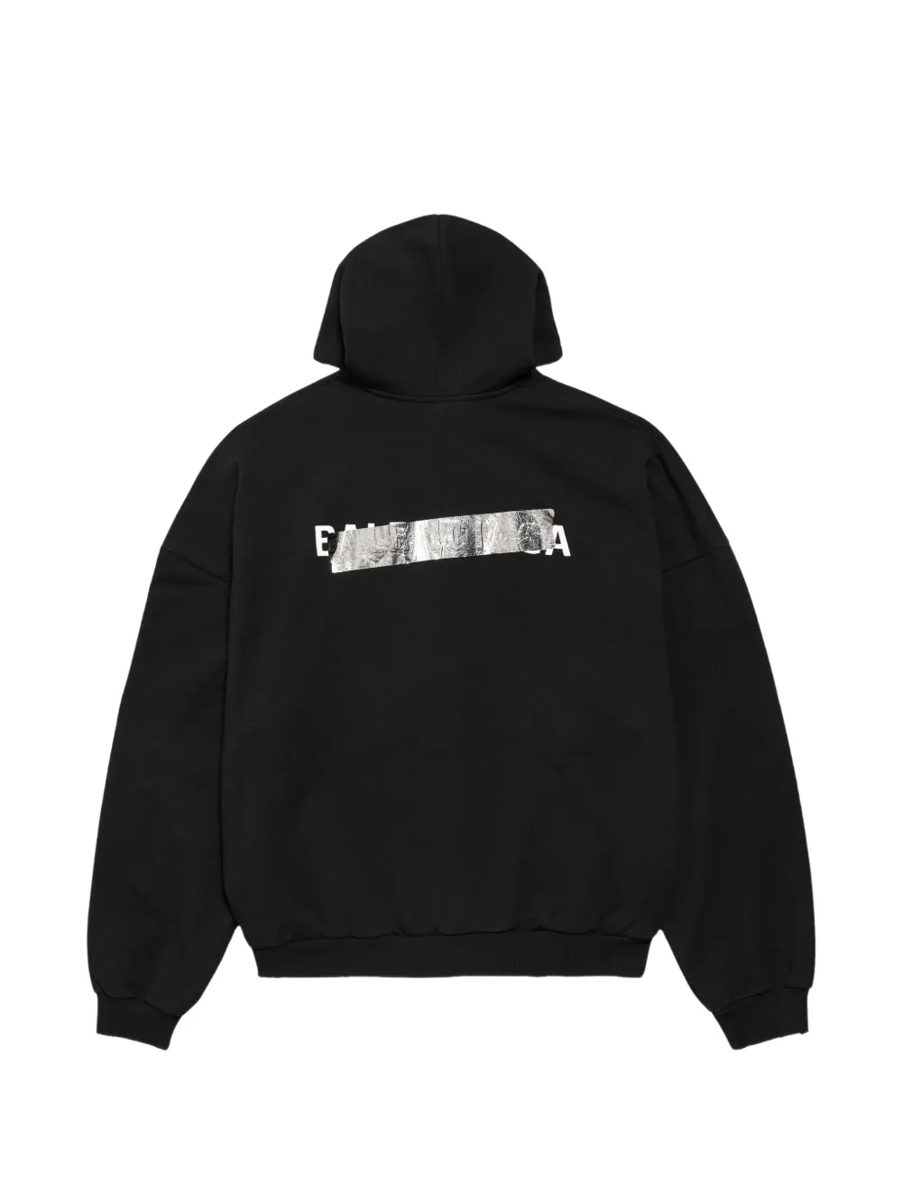 Balenciaga silver-tape -back large zip-up hoodie in black Zwart