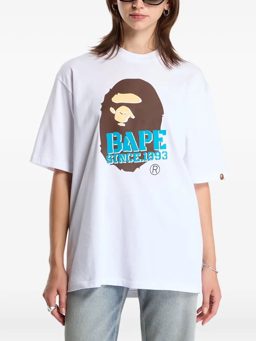 A BATHING APE Head Stencil Font T-shirt Wit