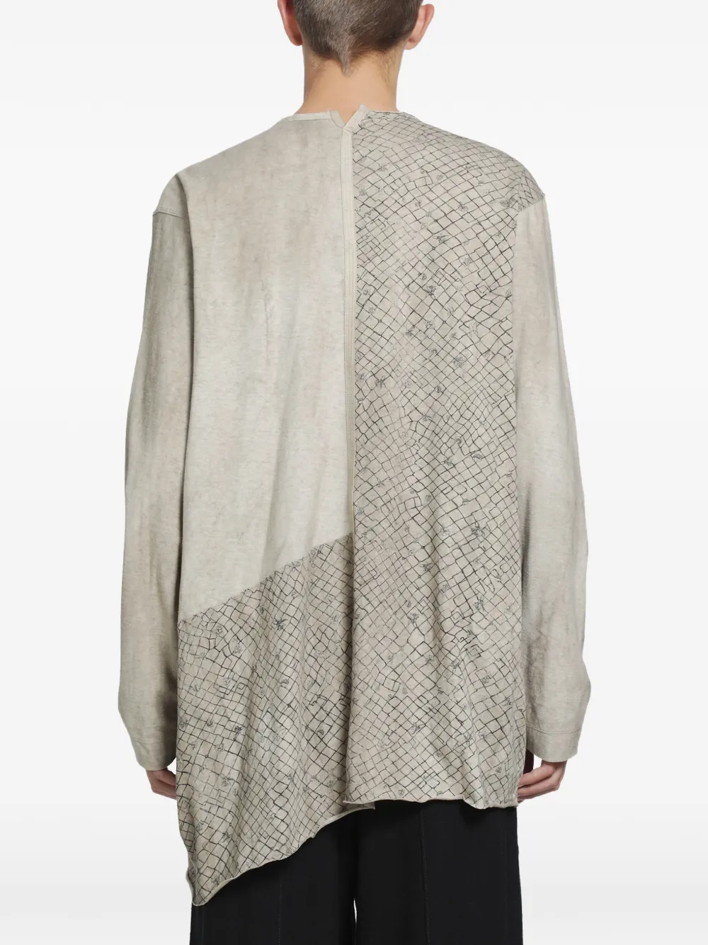 Ziggy Chen screen-print V-neck long-sleeve T-shirt Beige