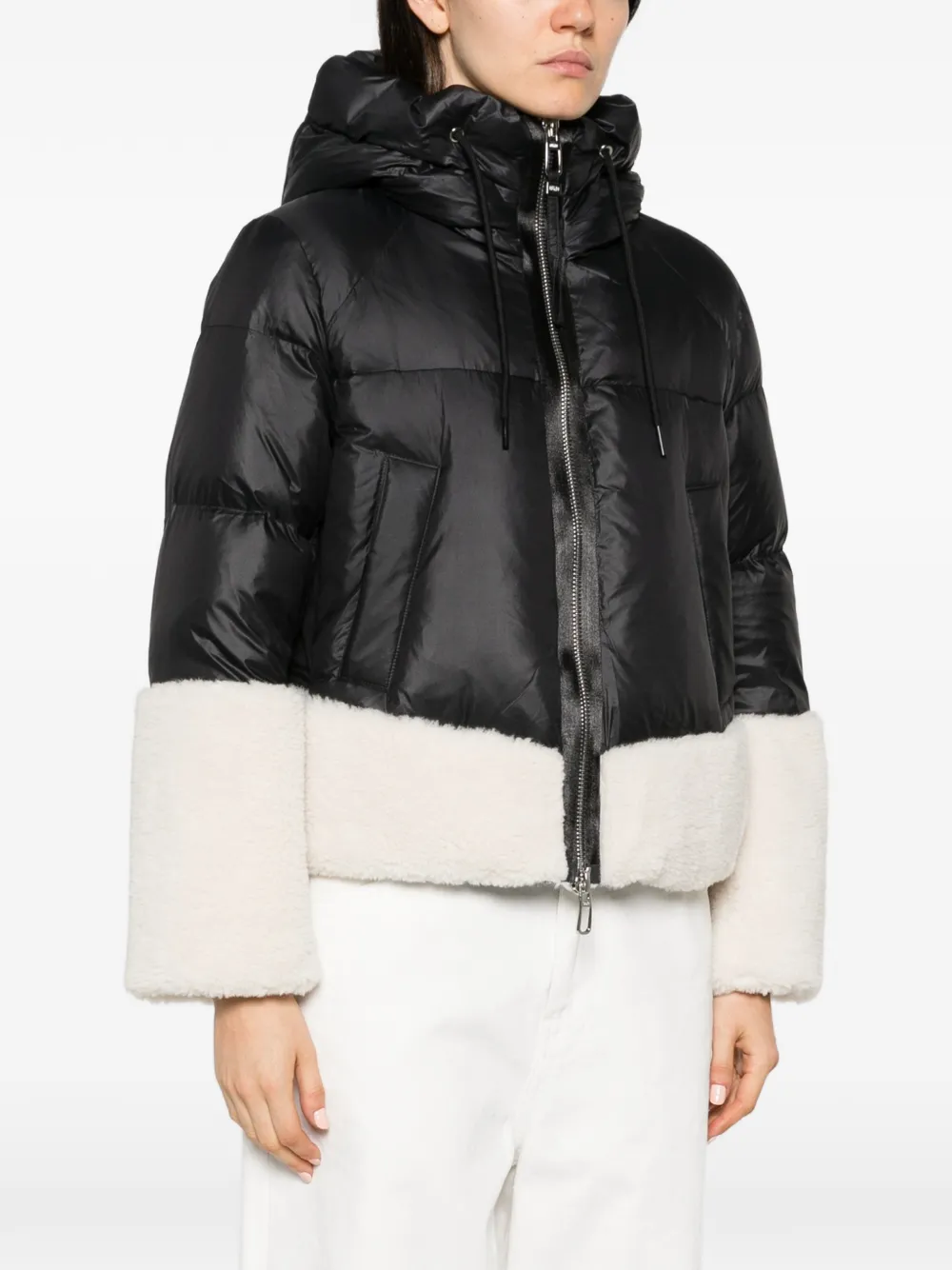Duno fleece-trim puffer jacket Zwart