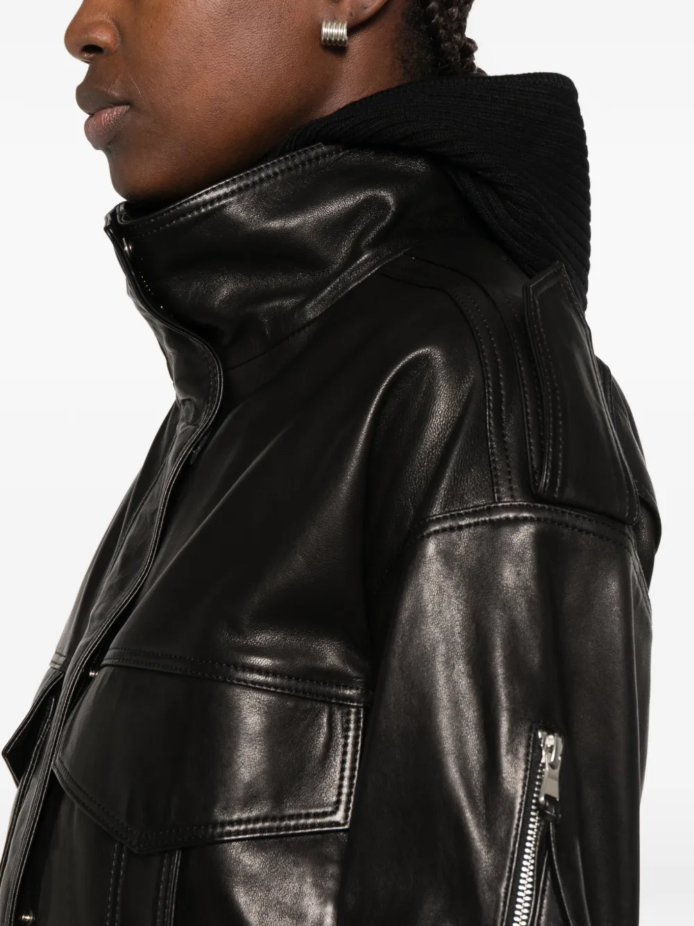 The Frankie Shop Napa multi-pocket leather jacket Zwart