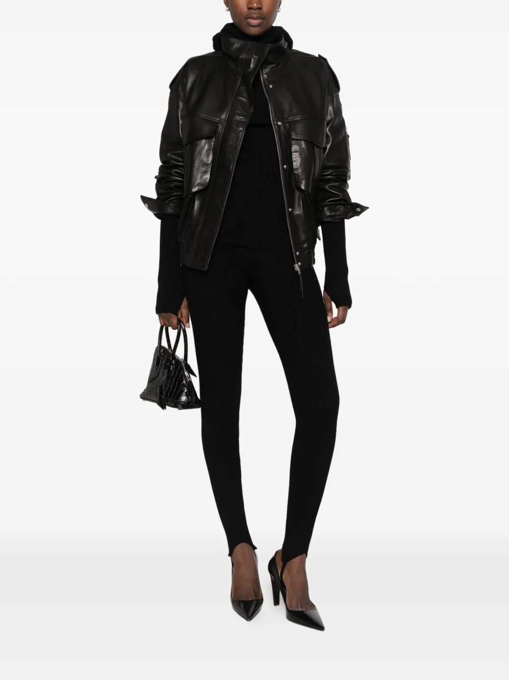 The Frankie Shop Napa multi-pocket leather jacket Zwart