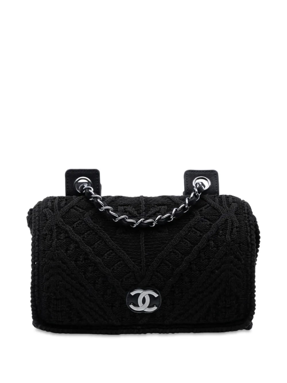 CHANEL Pre-Owned 2004-2005 CC Medium Woven Crochet Knit Single Flap shoulder bag - Schwarz