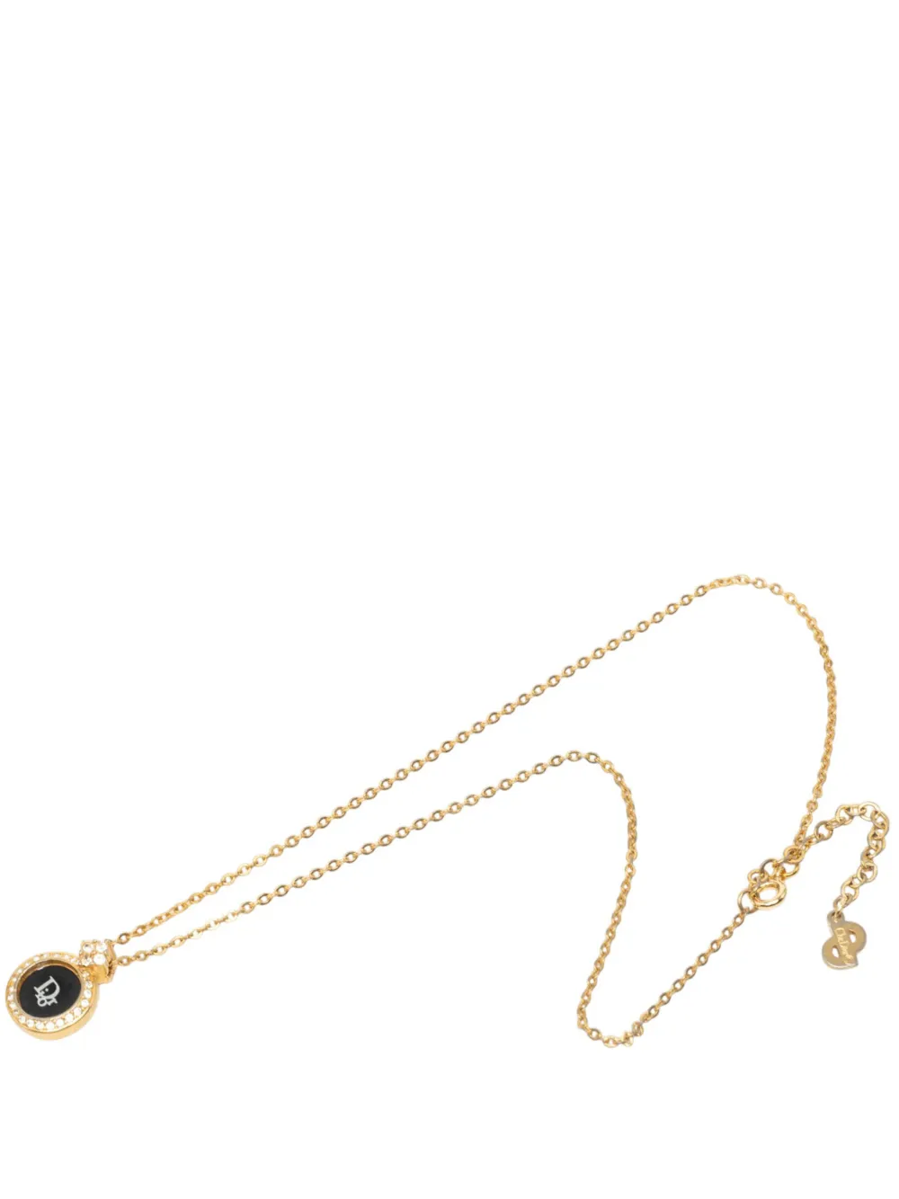 Christian Dior Pre-Owned 20th Century Gold Plated Enamel Strass Logo Pendant Necklace costume necklace