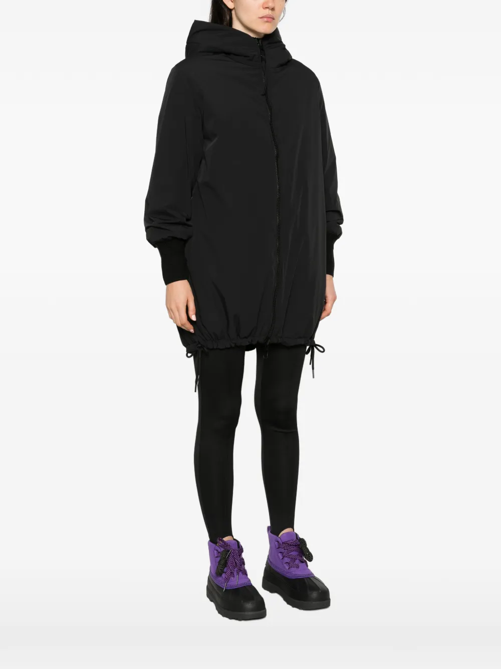 Duno hooded-neck drawstring-hem coat Zwart