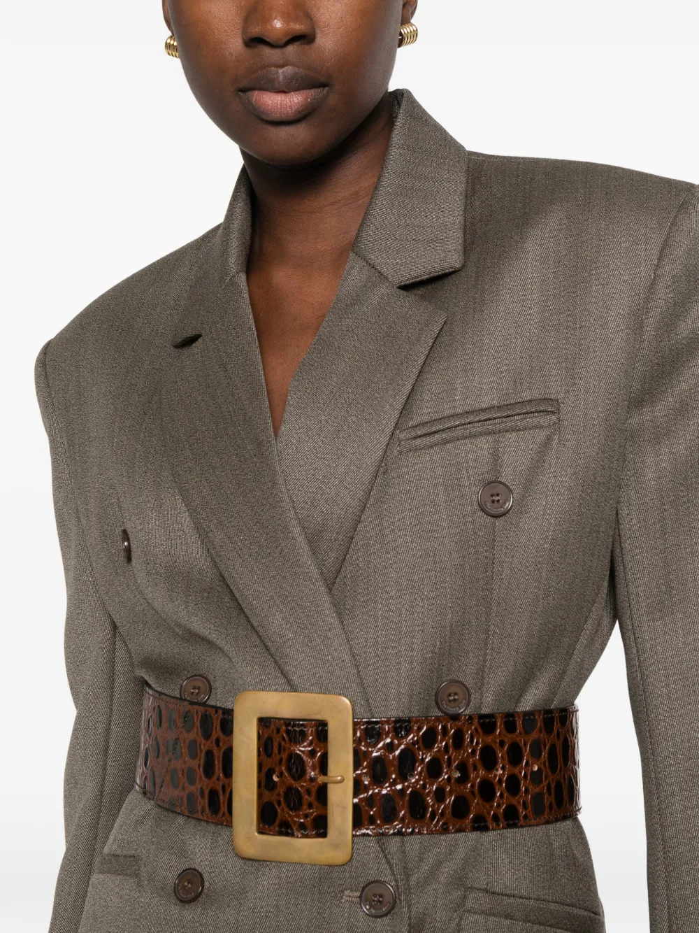 The Frankie Shop Jade double-breasted padded-shoulder blazer Beige