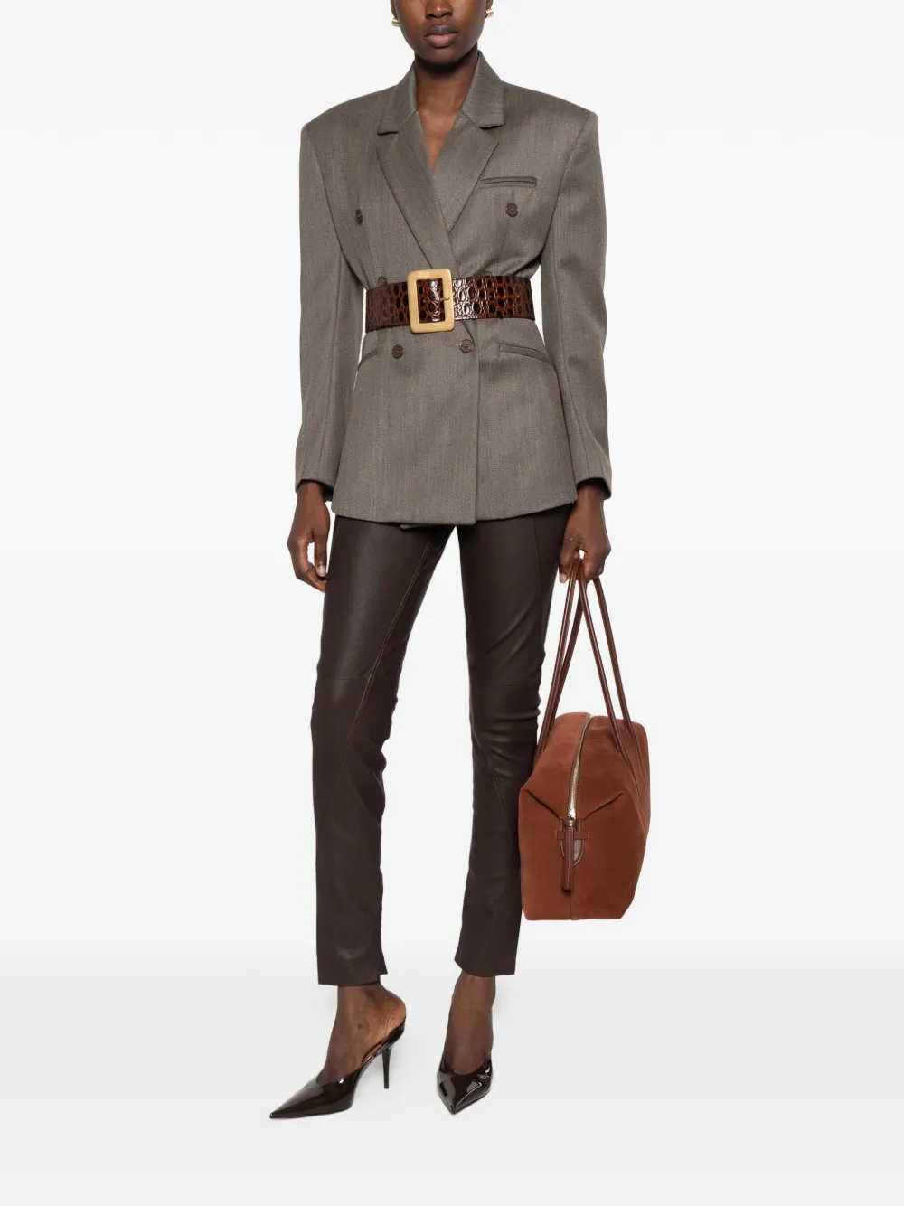 The Frankie Shop Jade double-breasted padded-shoulder blazer Beige