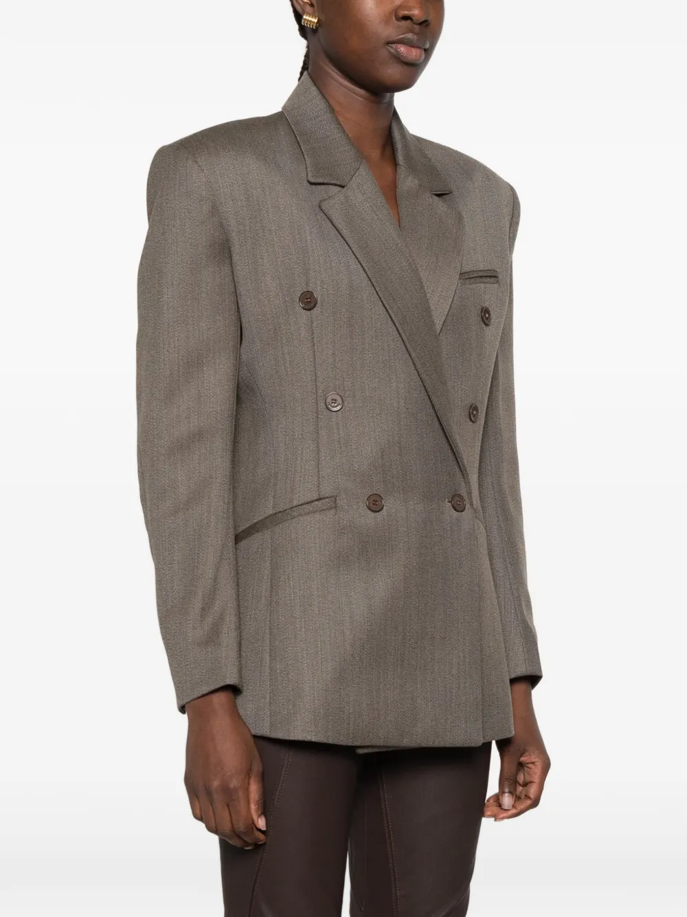 The Frankie Shop Jade double-breasted padded-shoulder blazer Beige