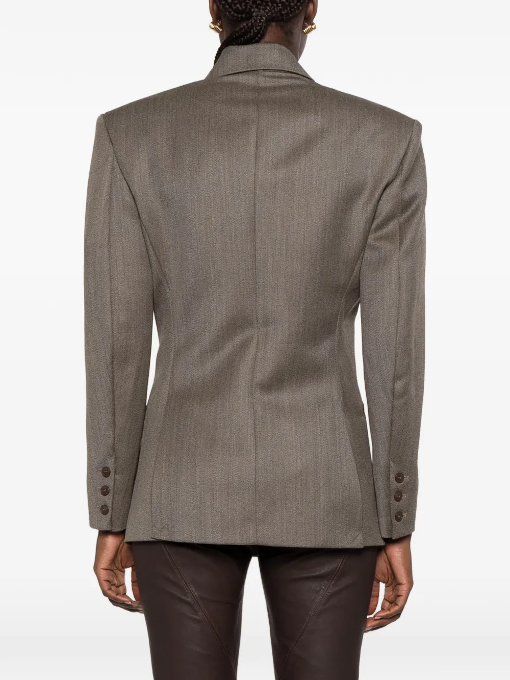The Frankie Shop Jade double-breasted padded-shoulder blazer Beige