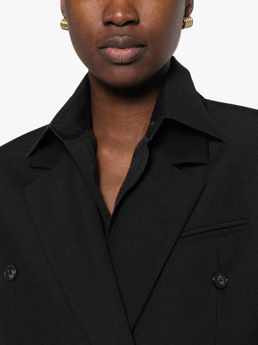 The Frankie Shop Jade double-breasted padded-shoulder blazer Zwart