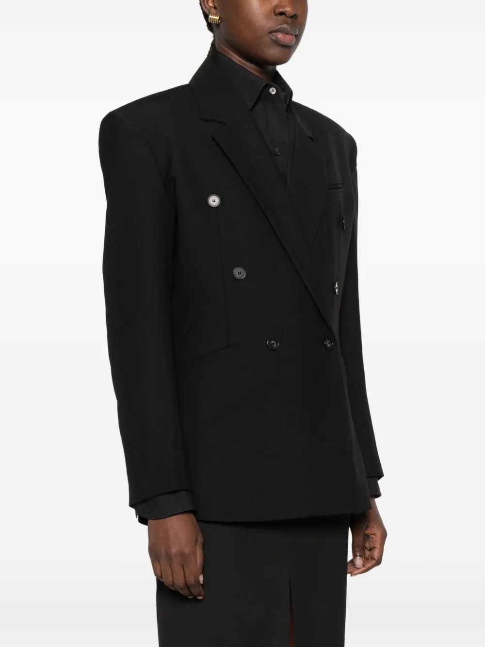 The Frankie Shop Jade double-breasted padded-shoulder blazer Zwart