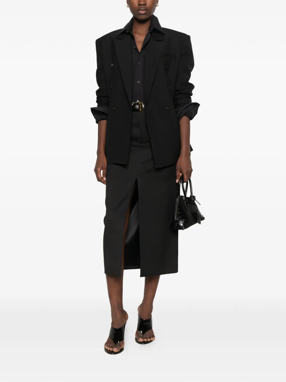 The Frankie Shop Jade double-breasted padded-shoulder blazer Zwart