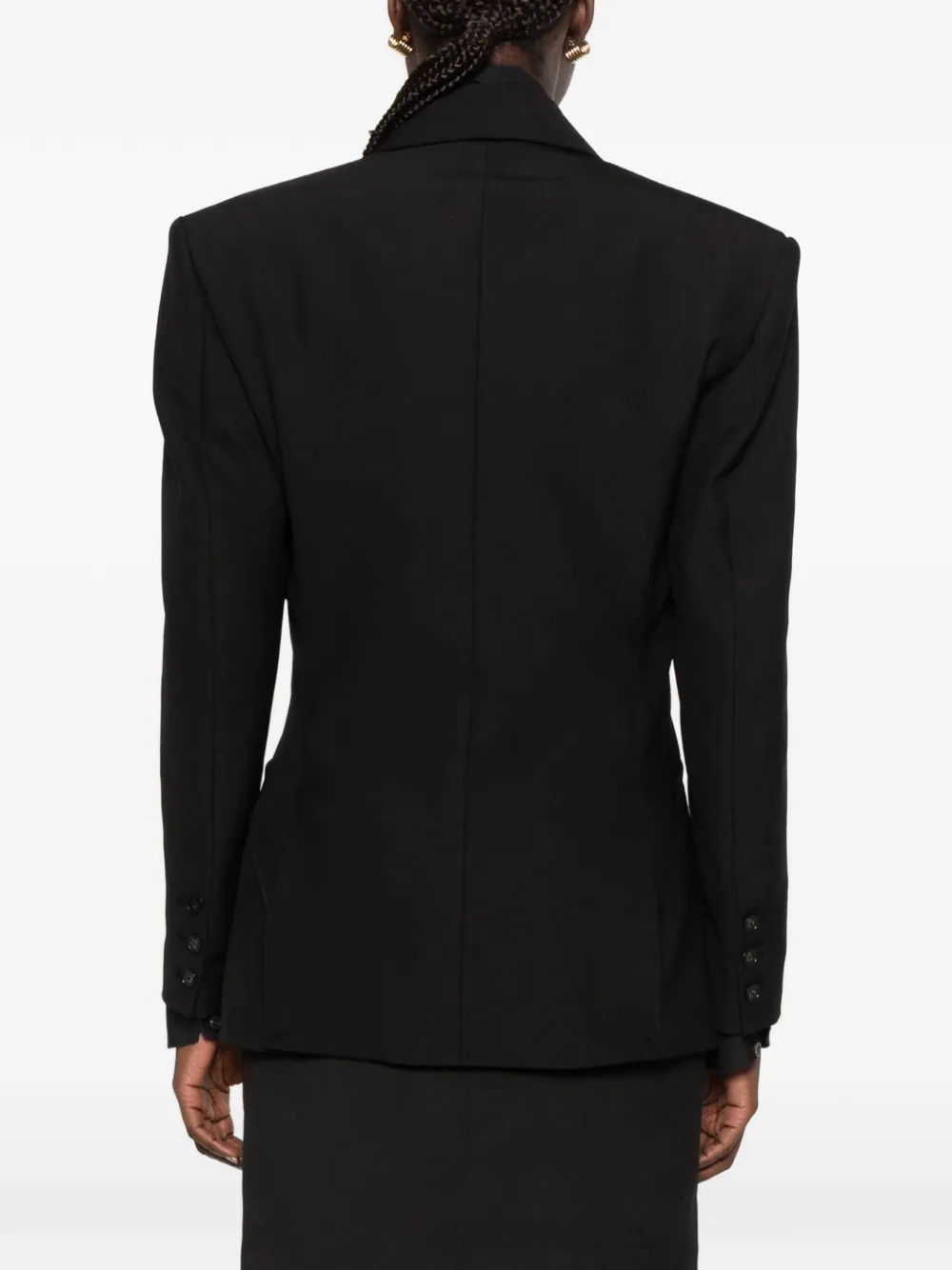 The Frankie Shop Jade double-breasted padded-shoulder blazer Zwart