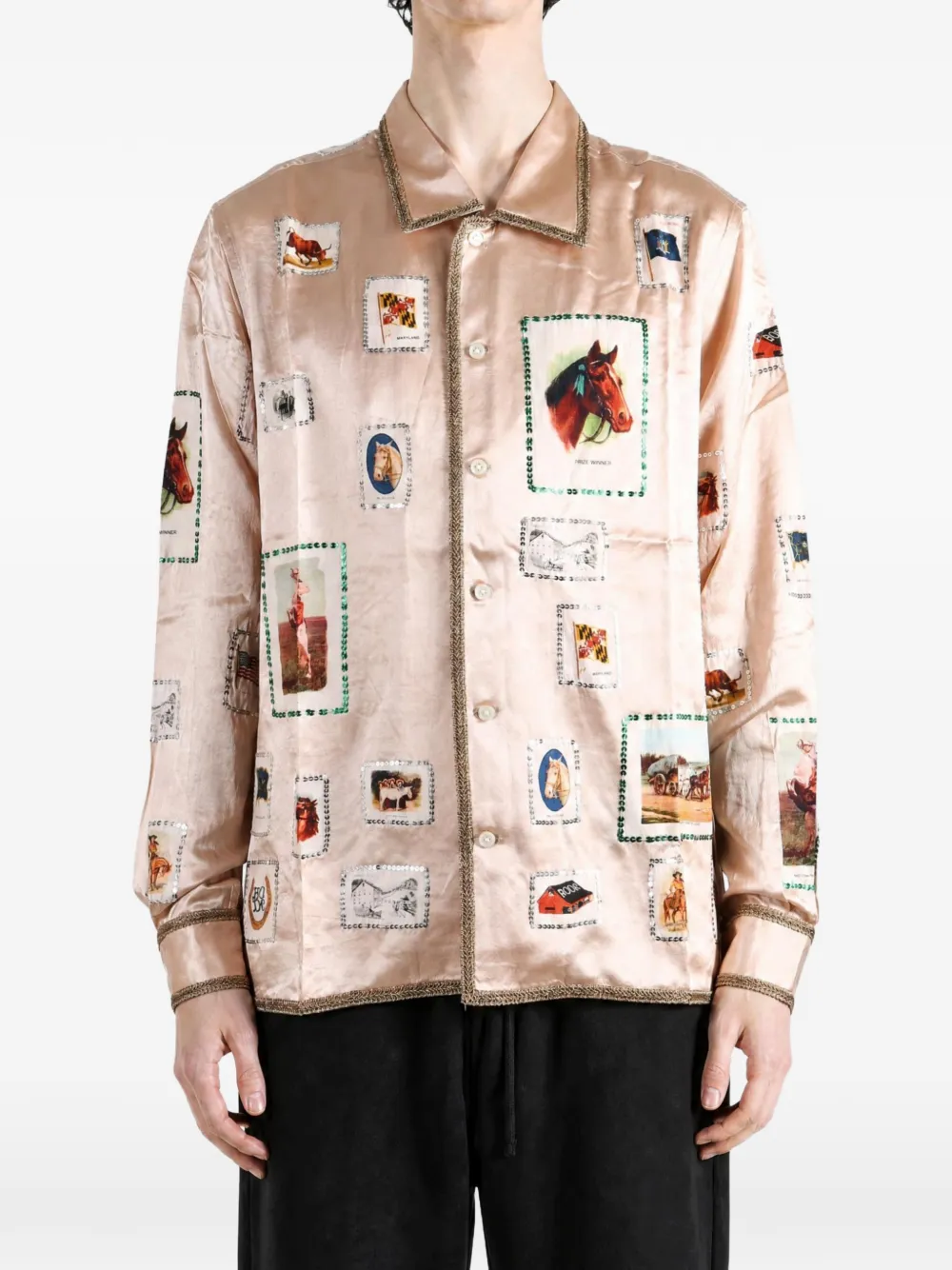 BODE sequin-embellished equestrian-print shirt Roze