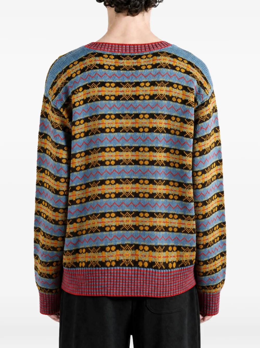 BODE Fair Isle V-neck sweater Blauw