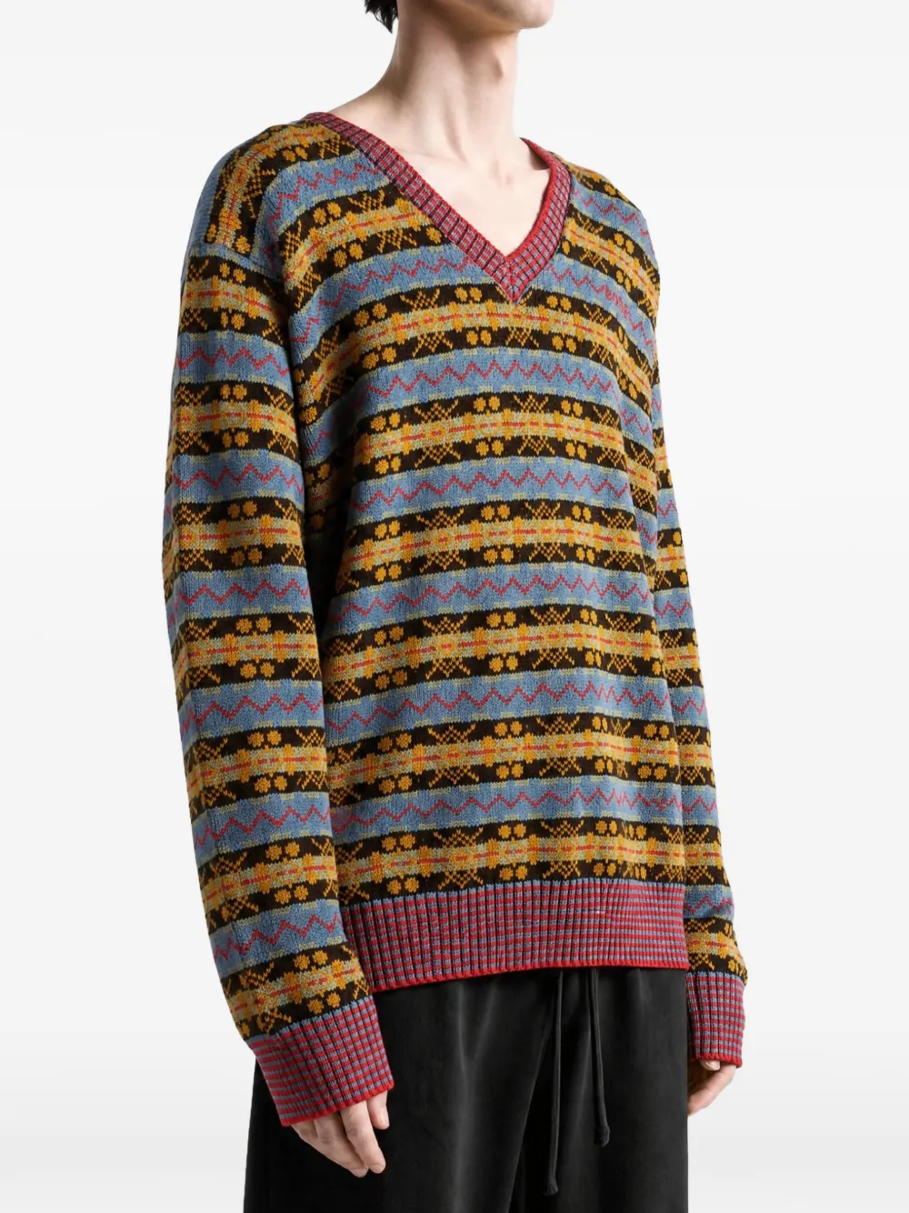 BODE Fair Isle V-neck sweater Blauw