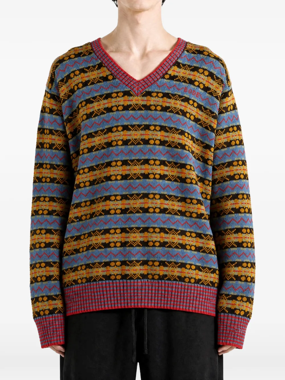 BODE Fair Isle V-neck sweater Blauw
