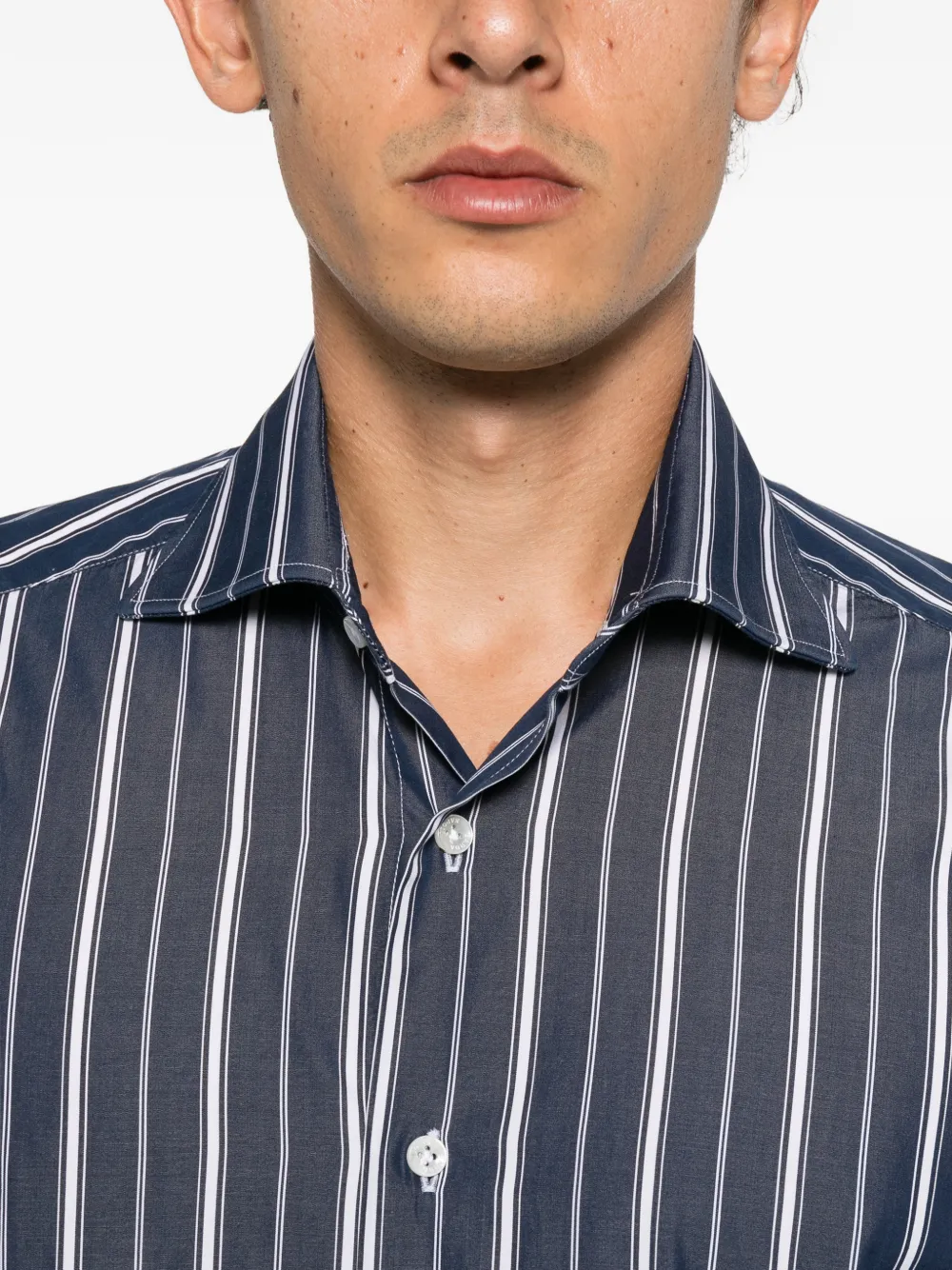 Barba vertical-stripe shirt Blauw
