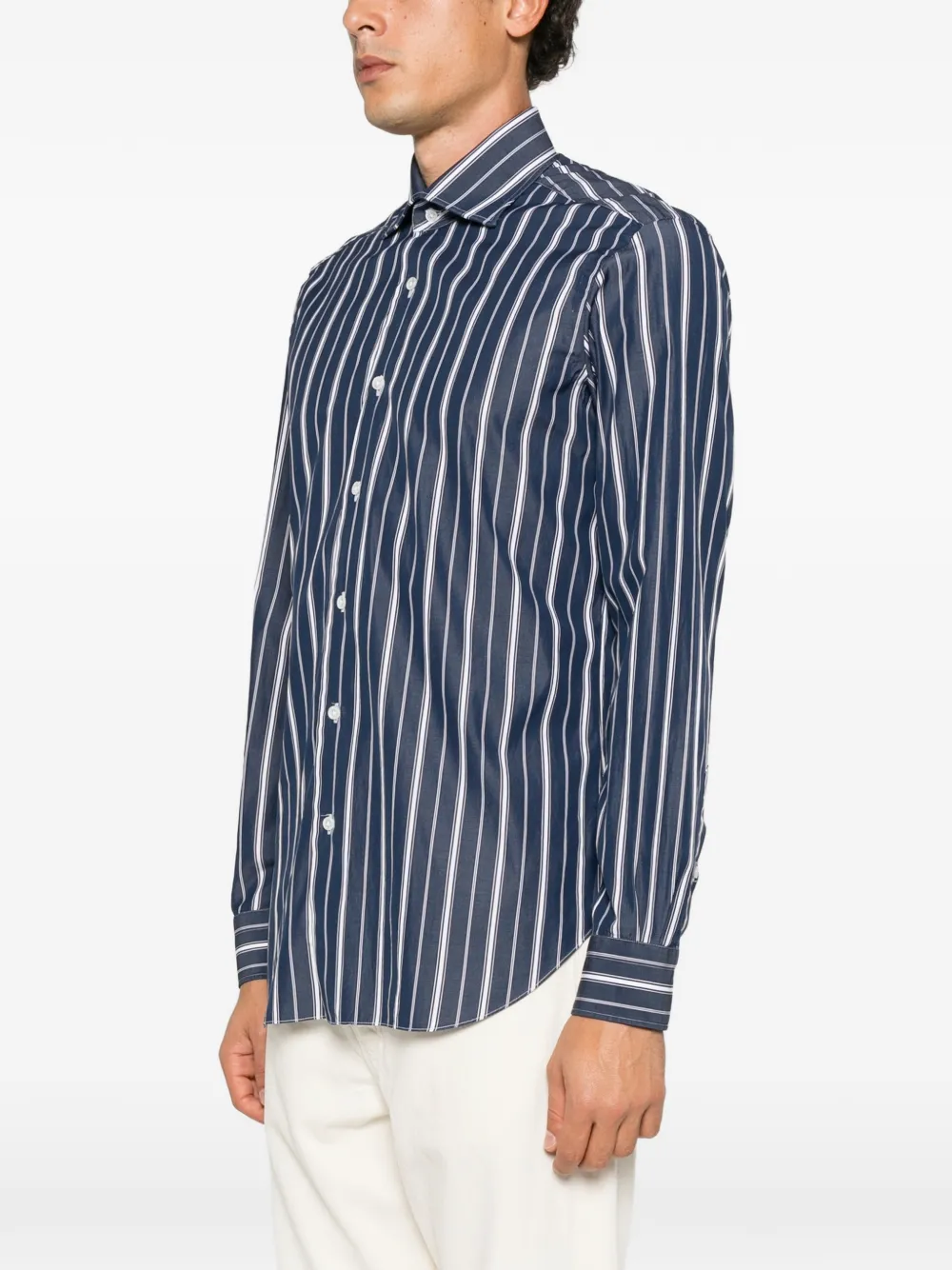Barba vertical-stripe shirt Blauw