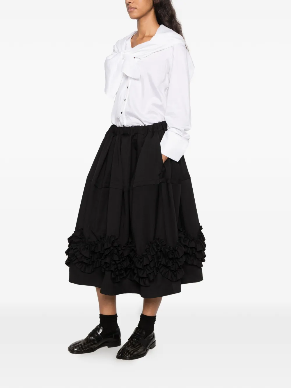 Comme Des Garçons Comme Des Garçons ruffled tiered midi skirt Zwart
