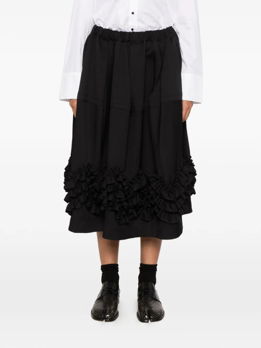 Comme Des Garçons Comme Des Garçons ruffled tiered midi skirt Zwart