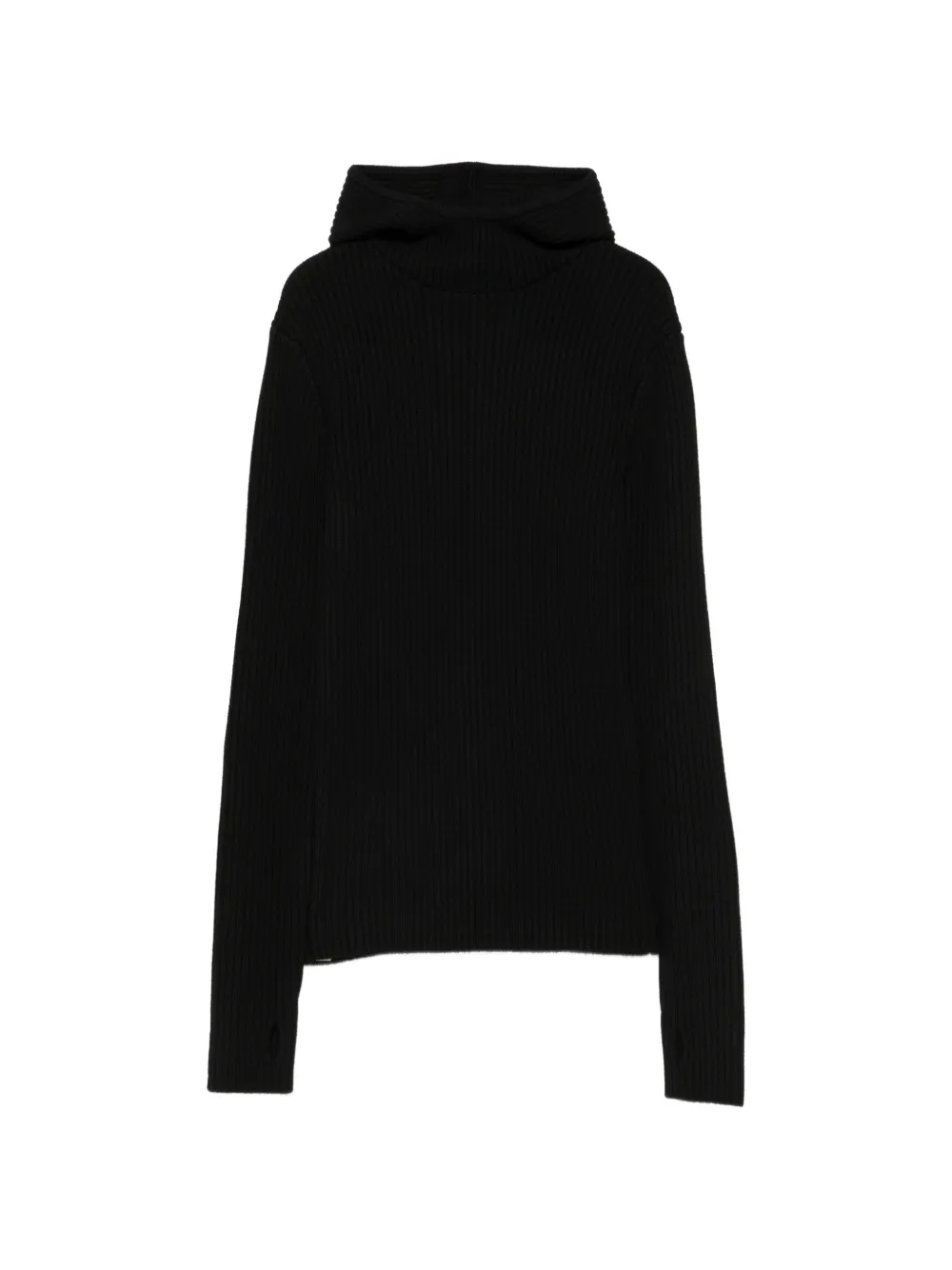 The Frankie Shop Larice hooded ribbed-knit sweater Zwart