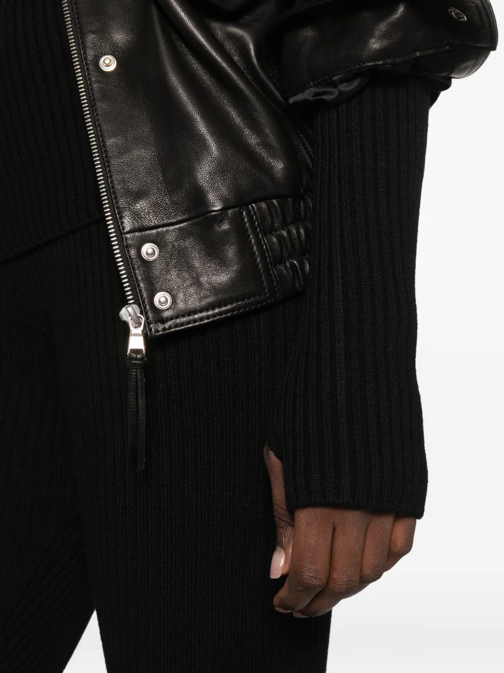 The Frankie Shop Larice hooded ribbed-knit sweater Zwart