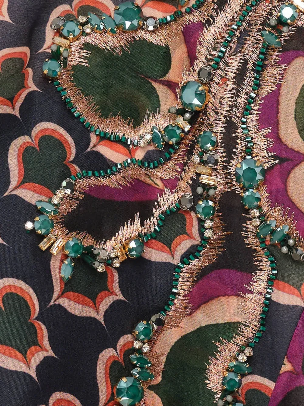 Biyan embellished leaf-print top Zwart